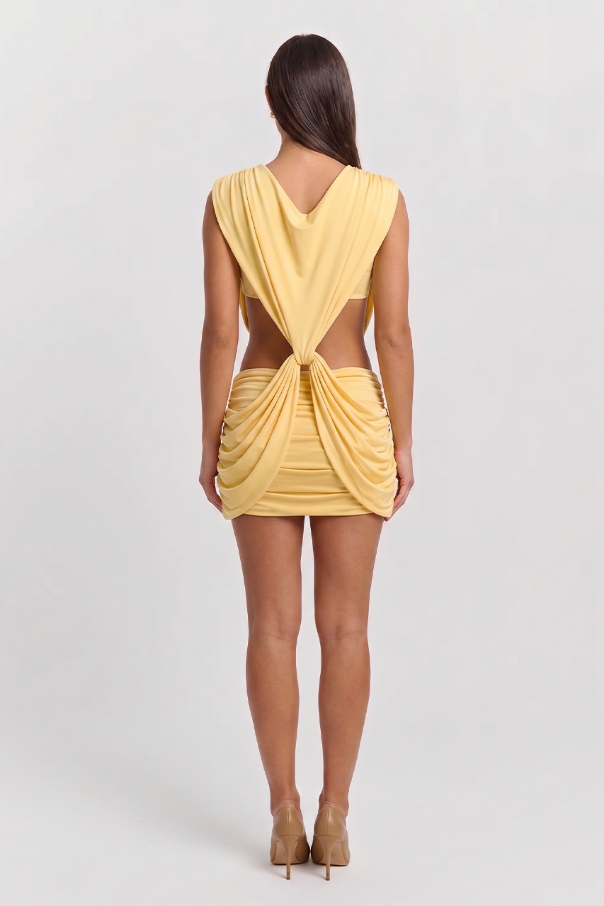 Yellow Draped Plunge Mini Dress