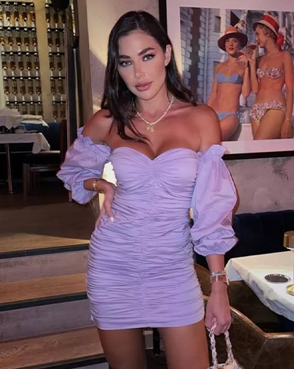 Pastel Purple Puff Long Sleeve Rushed Mini Dress