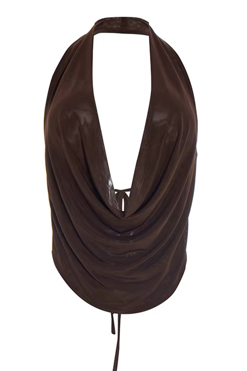 Espresso Brown Cowl Top & Ruched Capri Pants Coord
