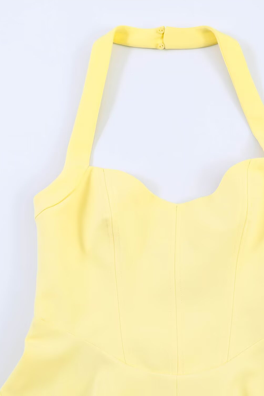 Yellow Skater Halterneck Mini Dress
