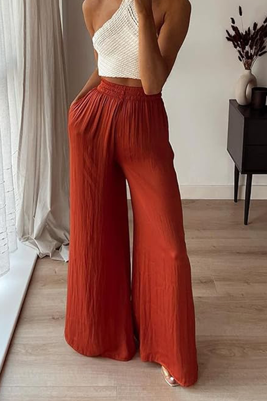 Burnt Orange Satin Flare Trousers
