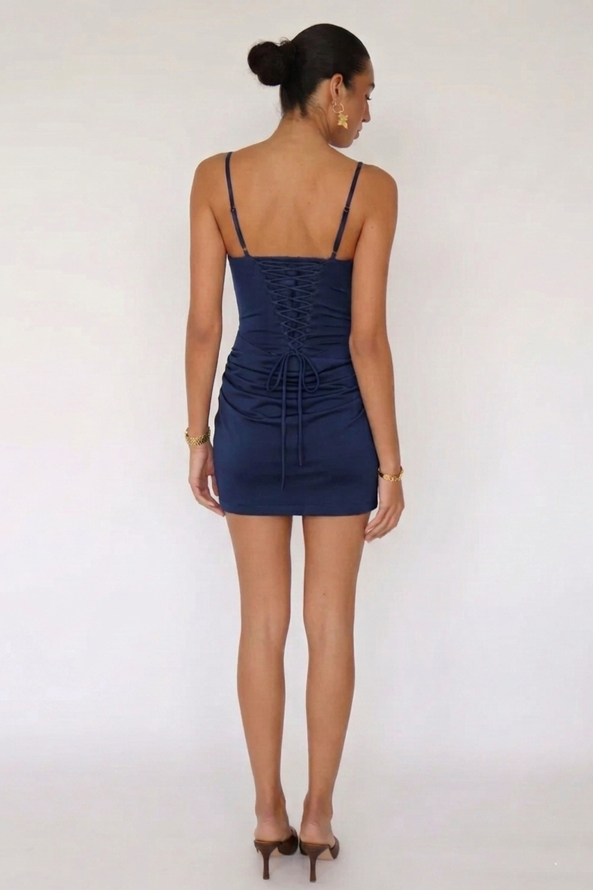 Navy Blue Drape Corset Mini Dress