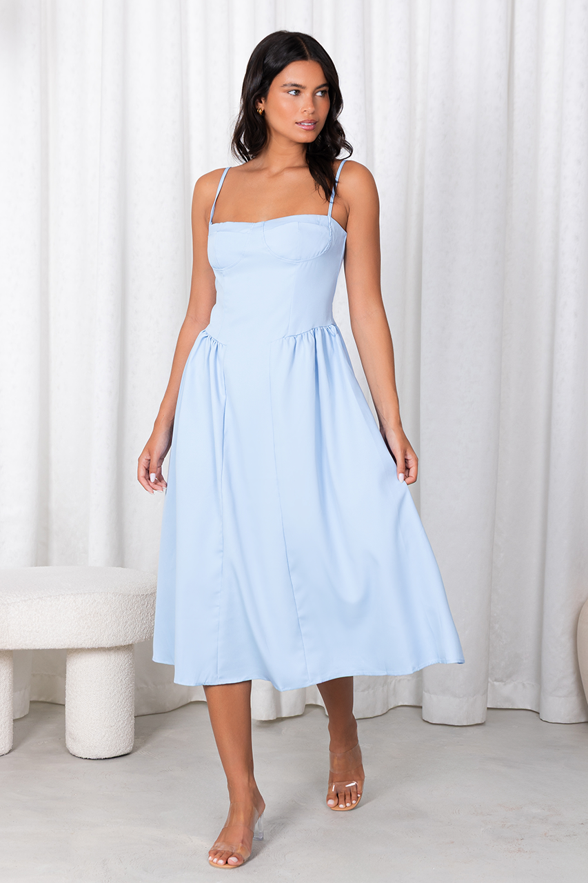 Powder Blue Sweetheart Skater Maxi Dress