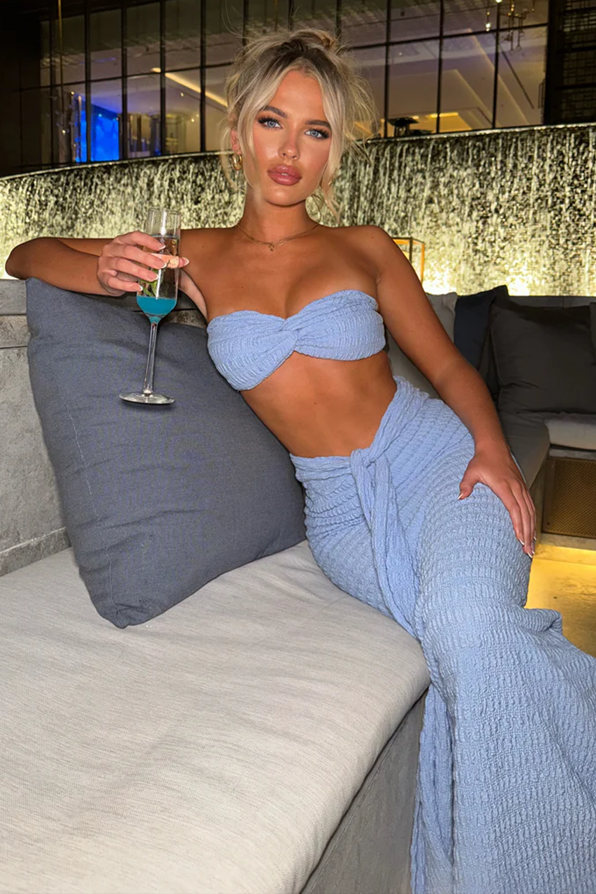 Powder Blue Crinkle Bandeau Top & Maxi Drape Skirt Coord