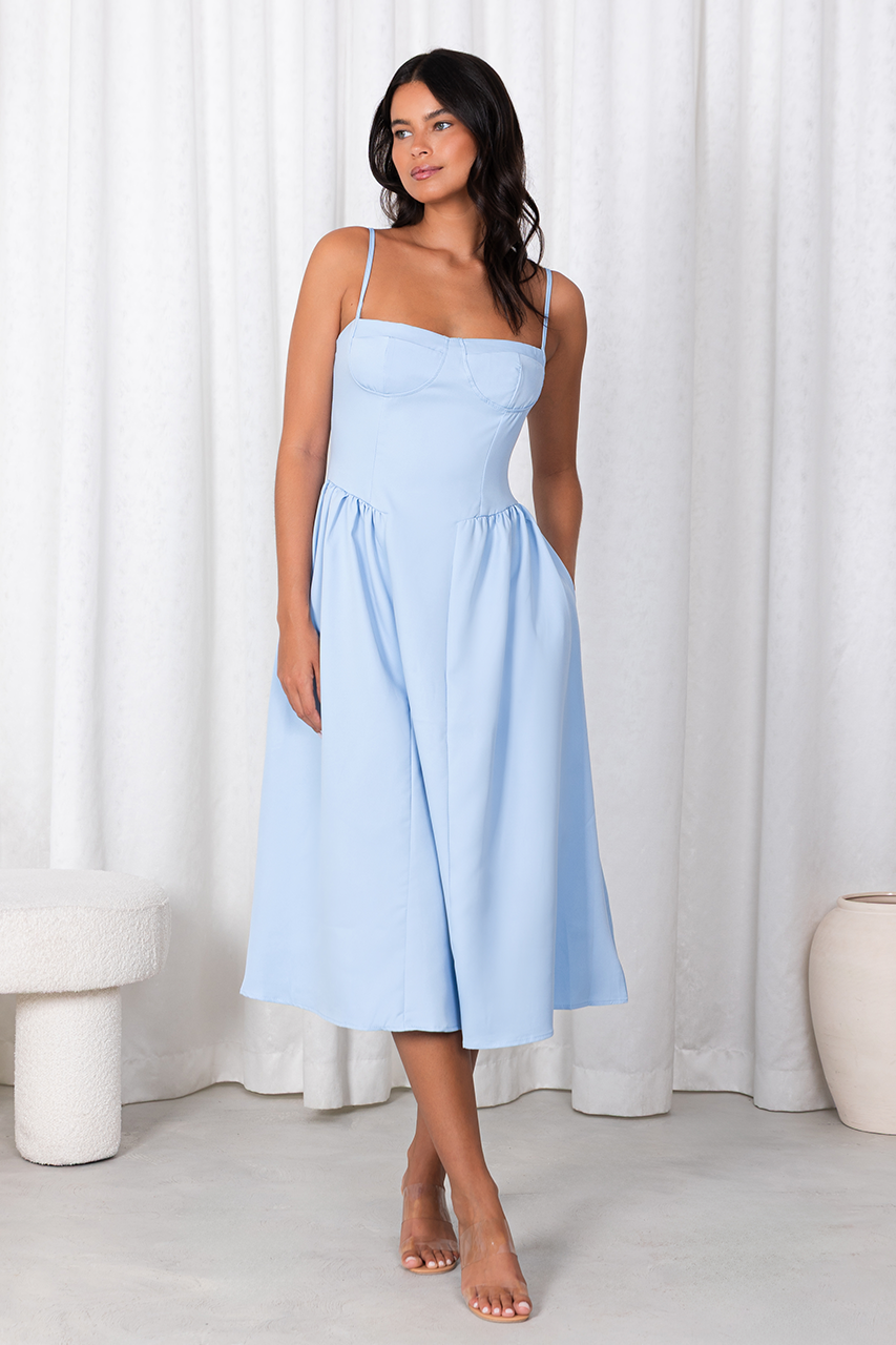 Powder Blue Sweetheart Skater Maxi Dress