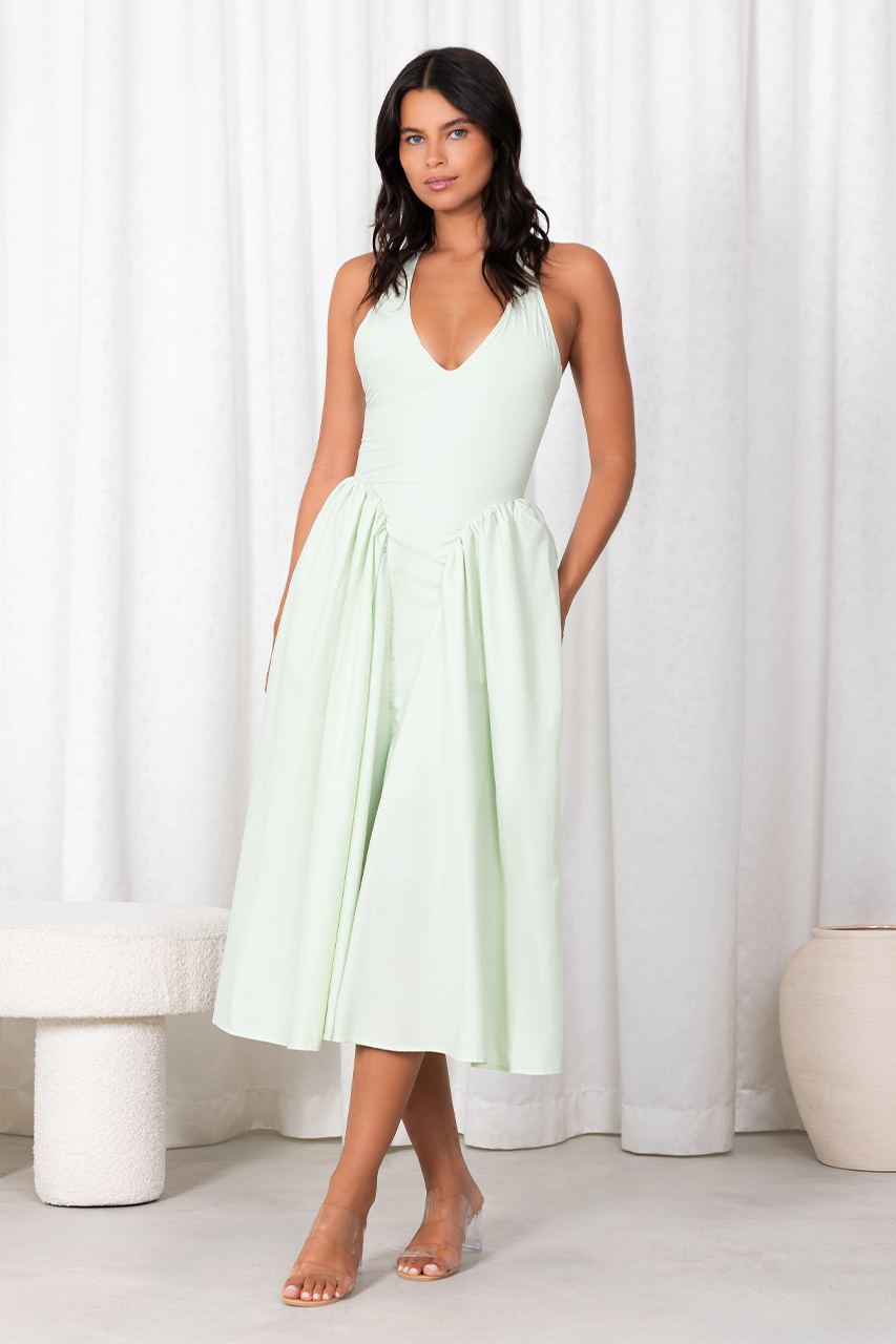 Pistachio Green Puffball Maxi Dress