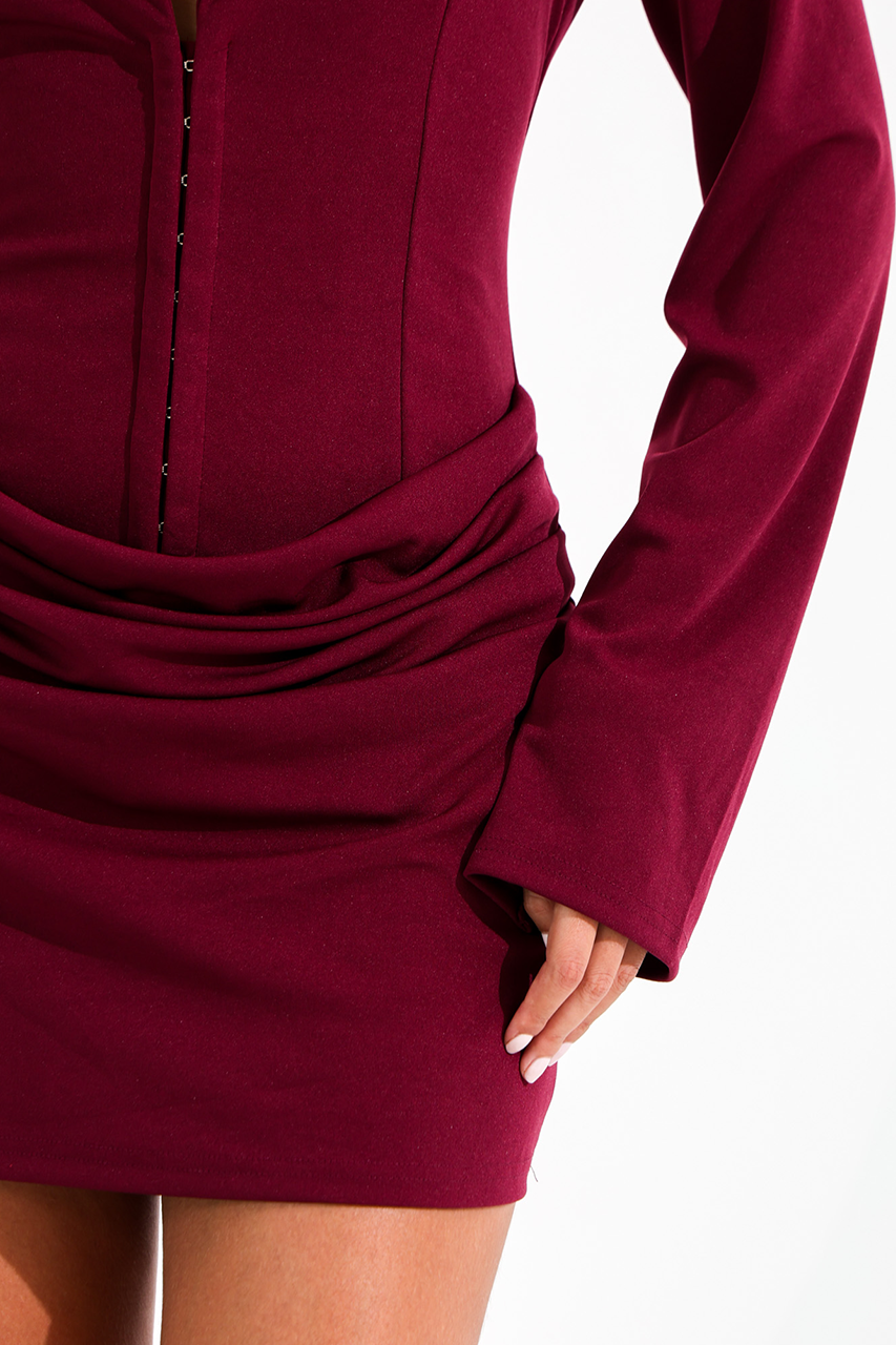Plum Long Sleeve Corset Drape Blazer Dress