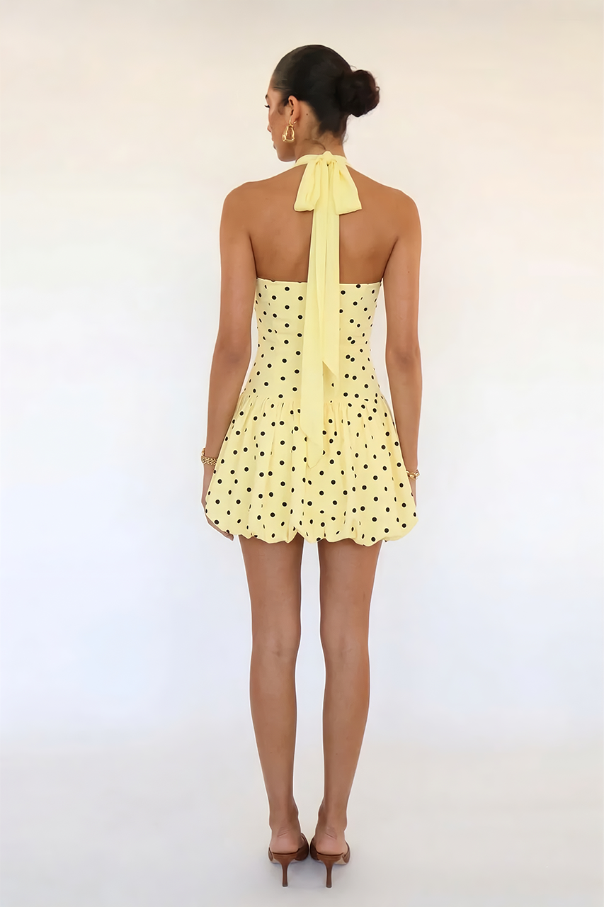 Yellow Polka Dot Bubble Hem Mini Dress