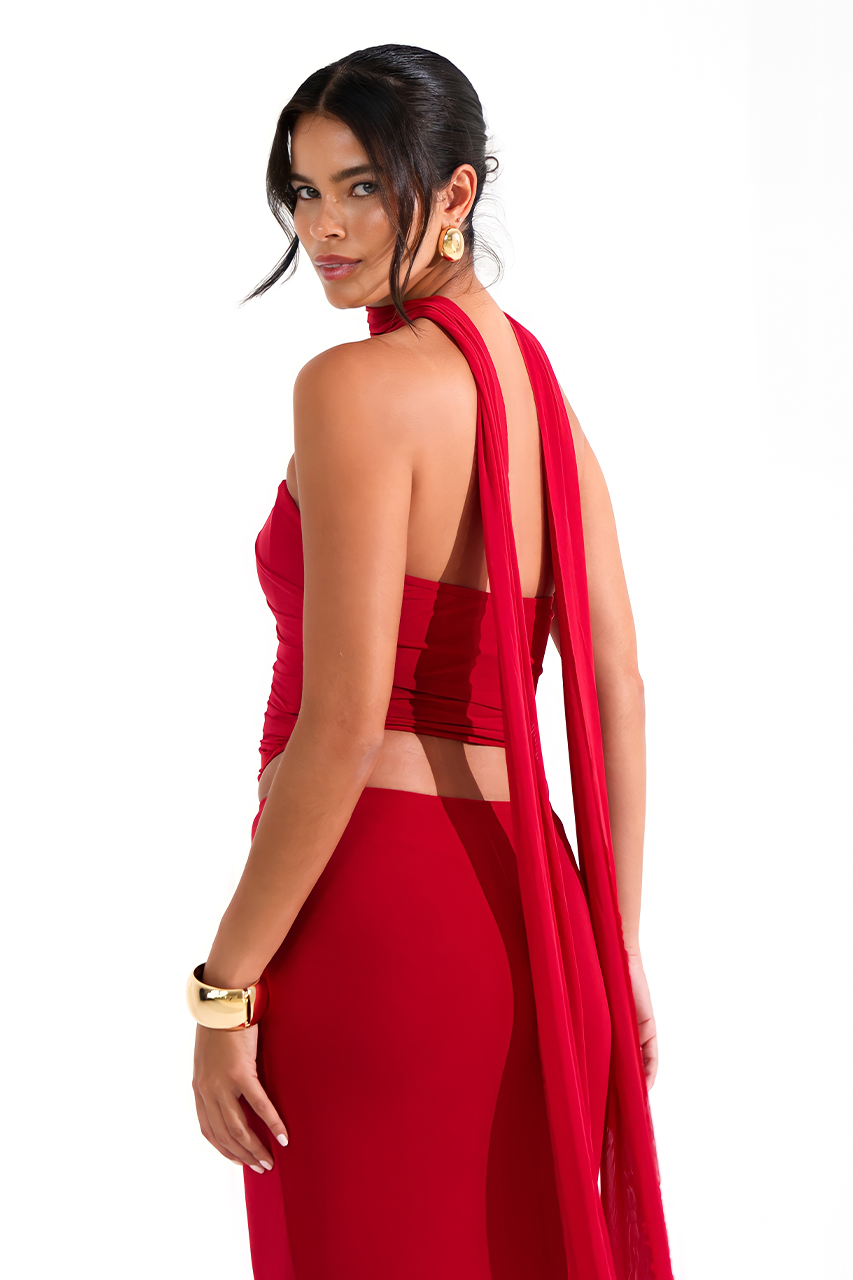 Red Bandeau Corset & Maxi Skirt Coord