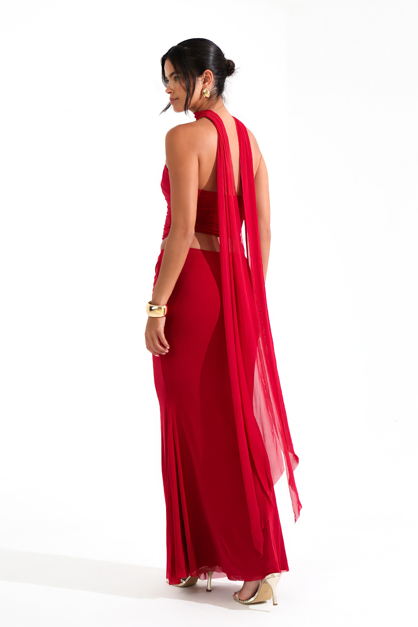 Red Bandeau Corset & Maxi Skirt Coord
