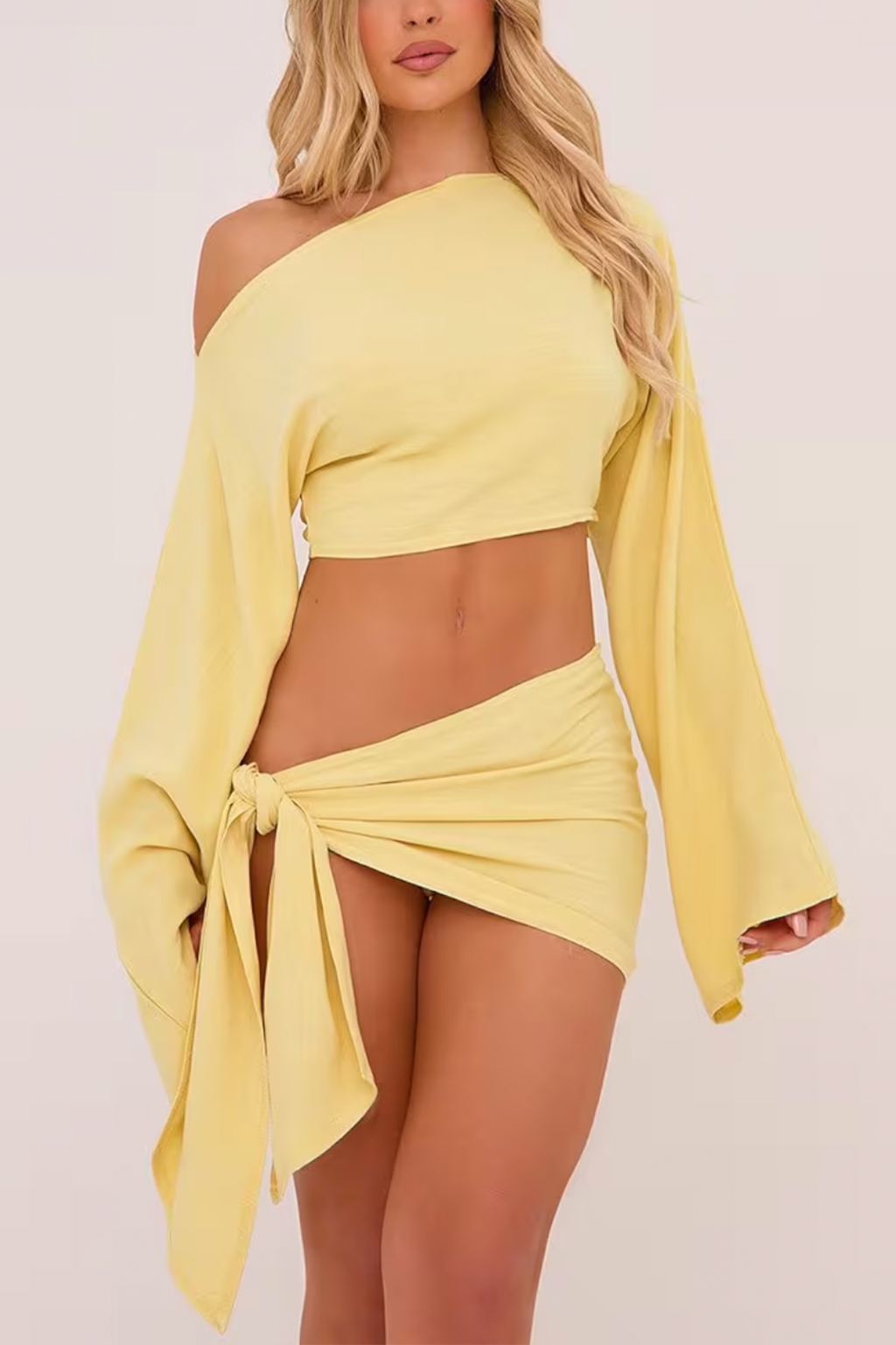 Lemon Yellow Oversized Cropped Blouse & Sarong Coord