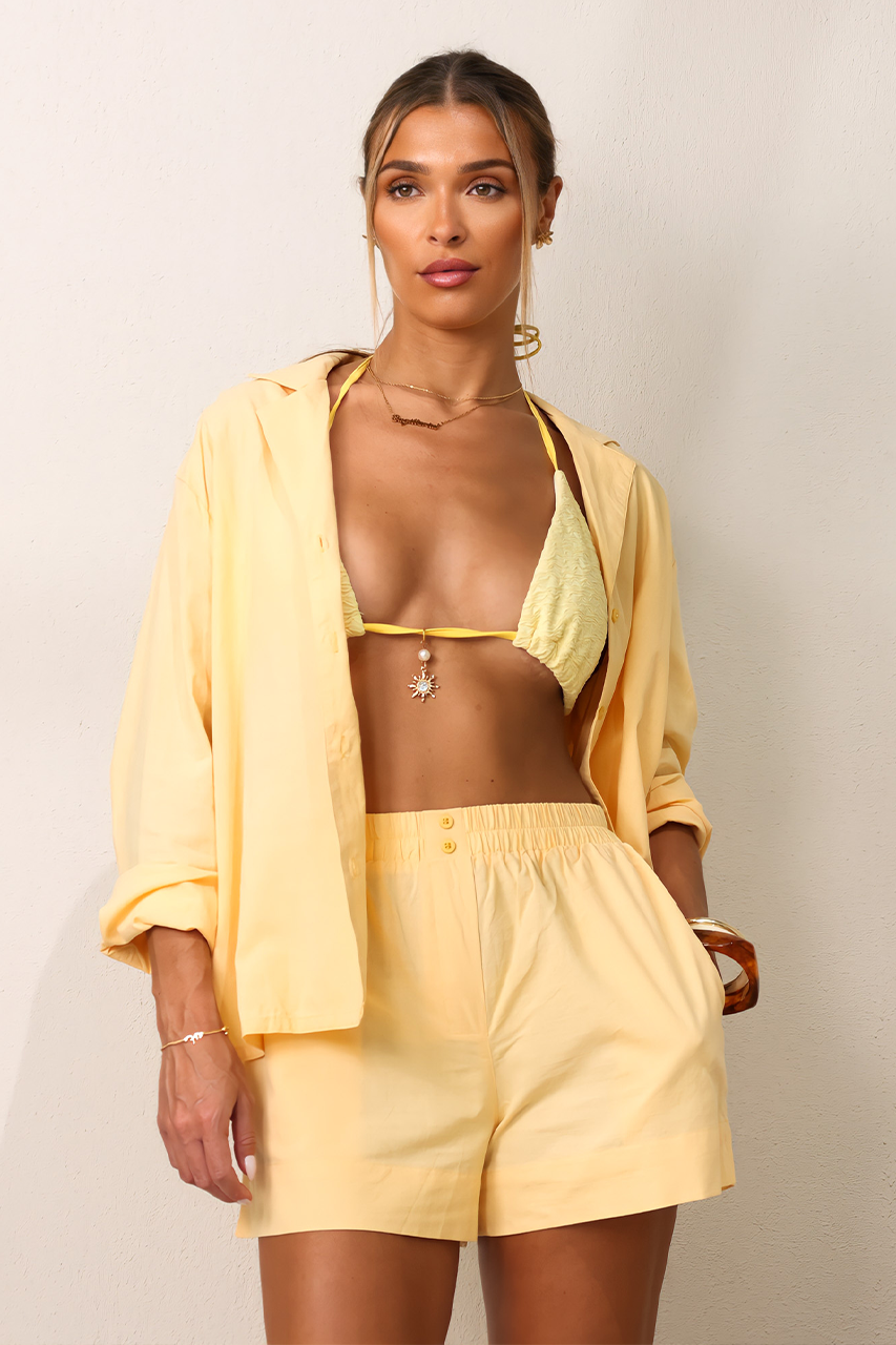 Yellow Linen Short Sleeve Shirt & Shorts Coord Set