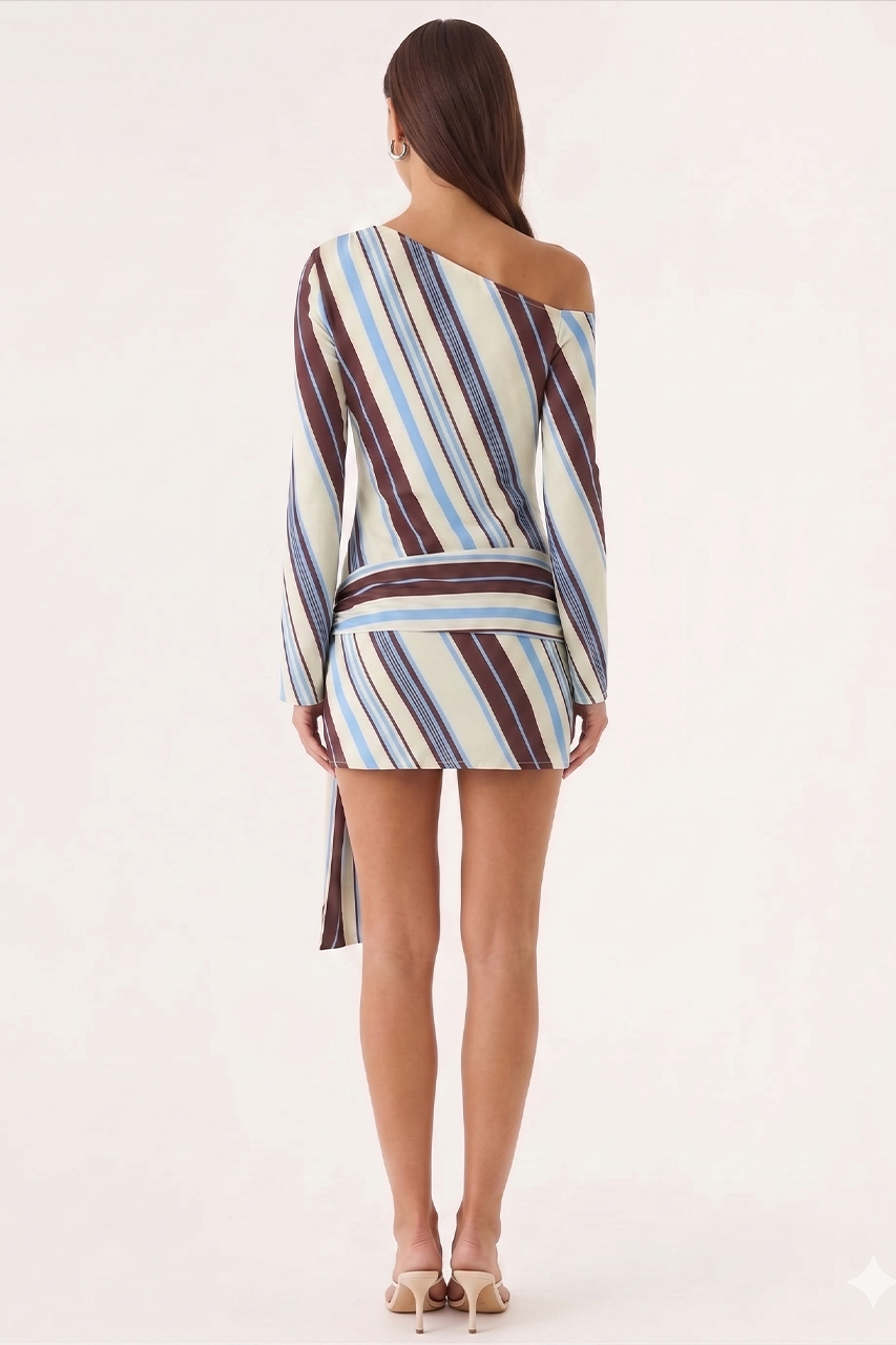 Abstract Striped Long Sleeve Mini Dress