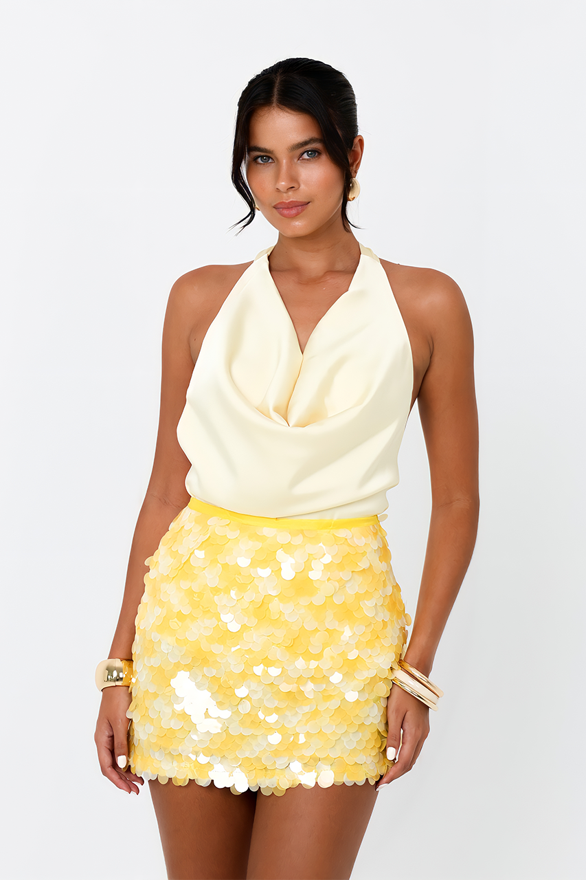 Butter Yellow Satin Cowl Top