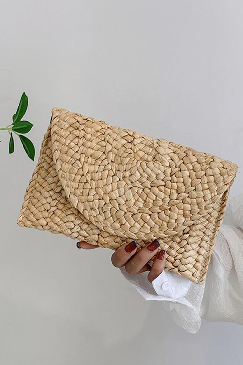 Beige Rattan Straw Woven Clutch Bag