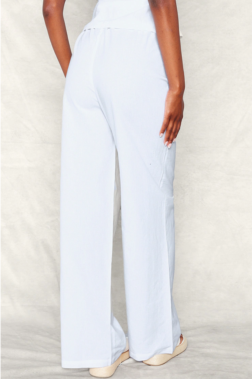 White Linen Wide Leg Trousers