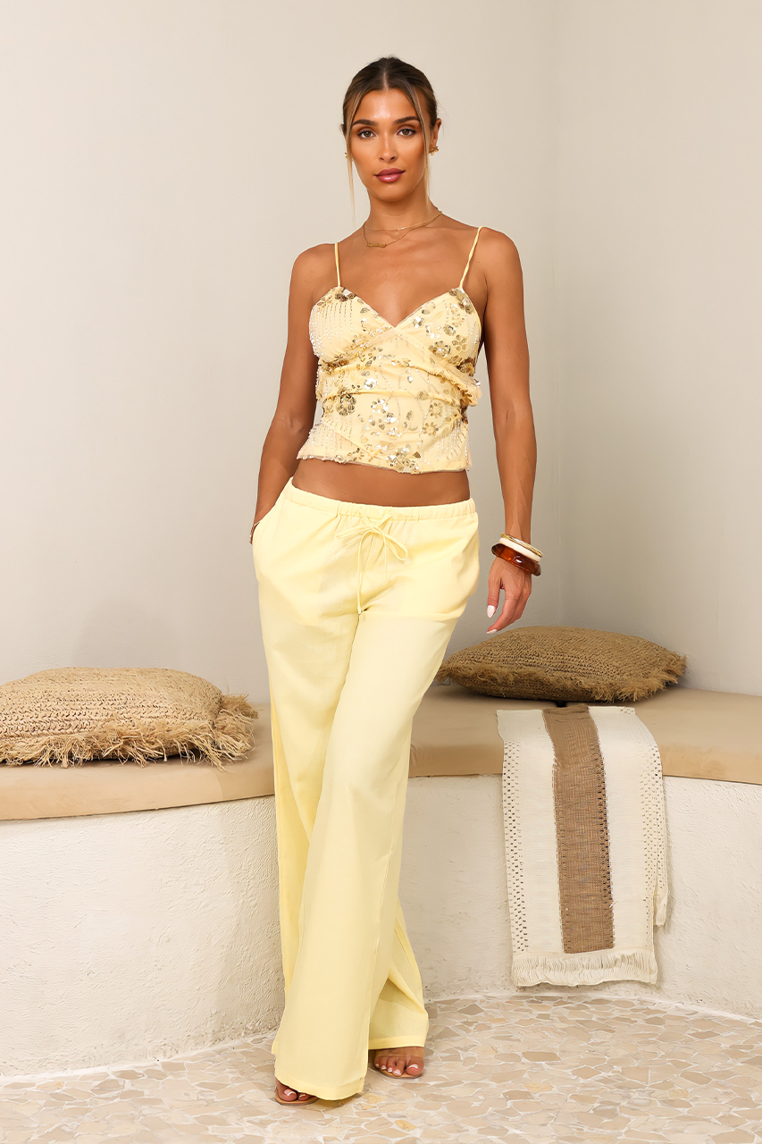 Lemon Yellow Wide Leg Linen Trousers