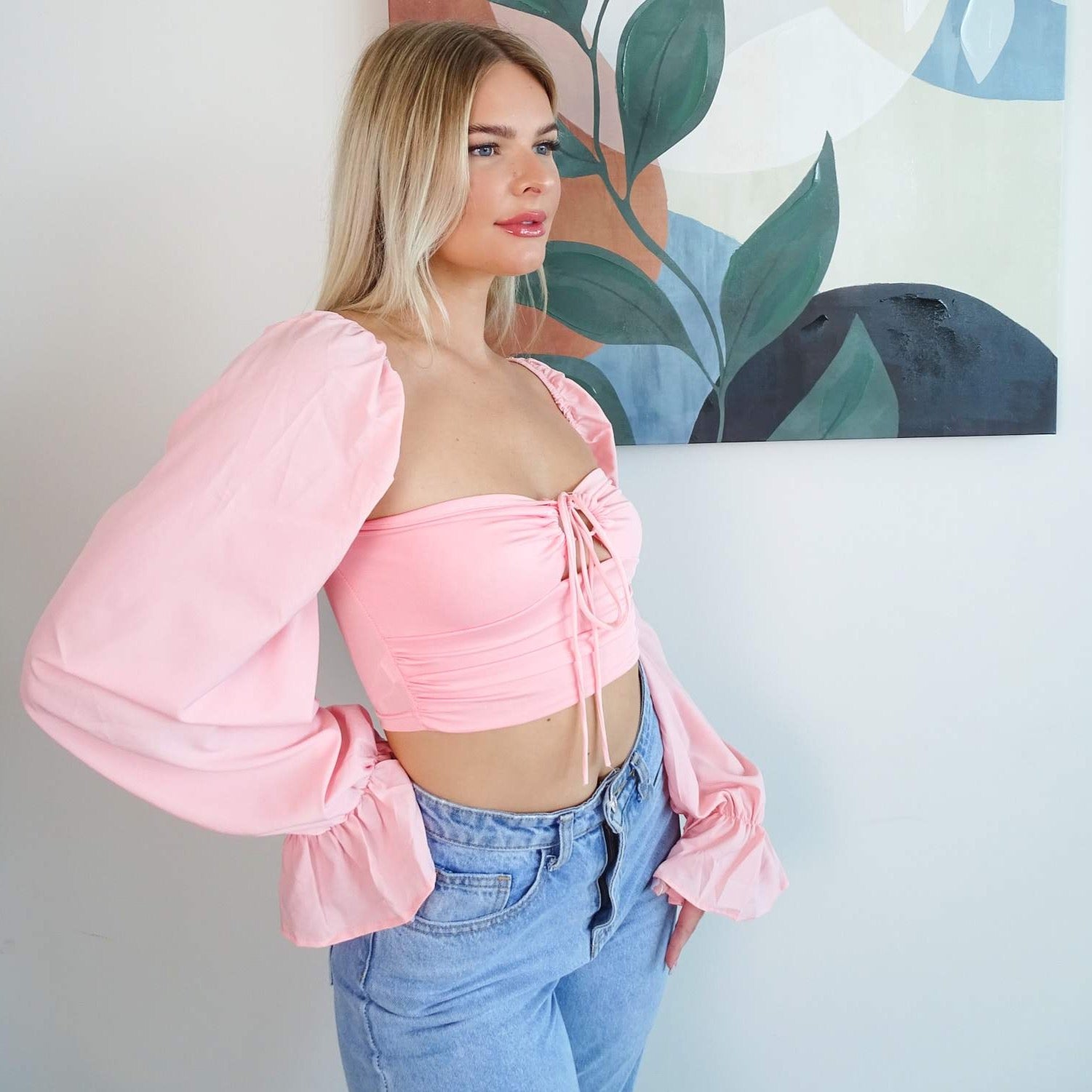 Lantern Sleeve Crop Top